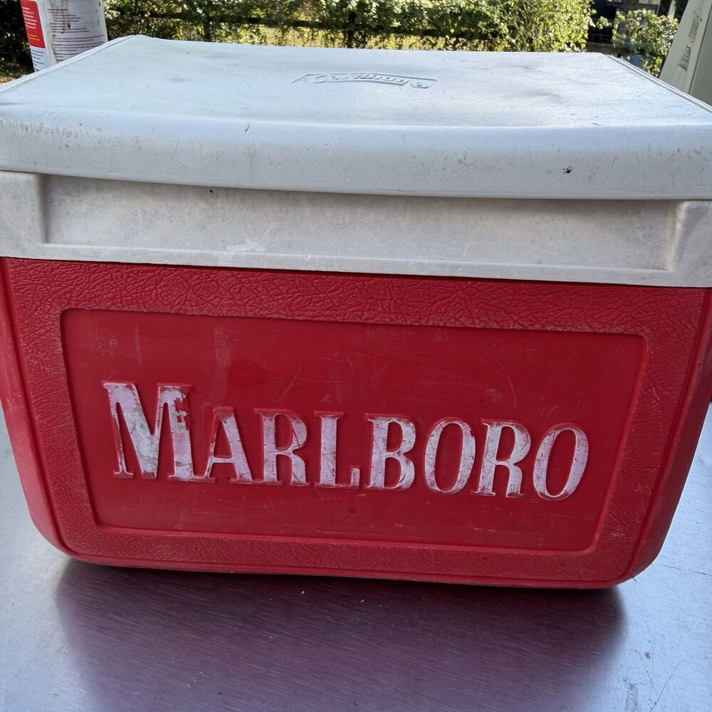 Vintage Coleman Marlboro Cooler Model 5210 Red White Flip Lid USA Advertising